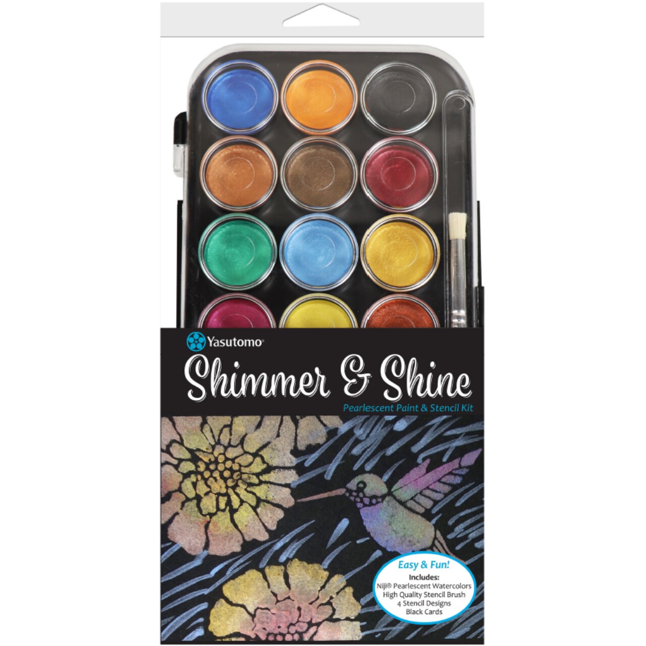 Yasutomo Shimmer & Shine Pearlescent Paint & Stencil Kit, 21 Colors